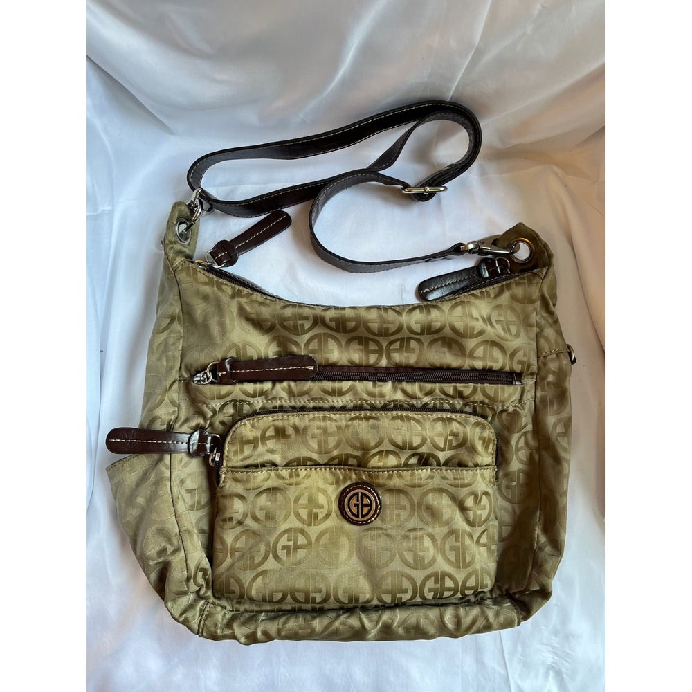 Giani Bernini Crossbody Hobo Bag Tan Monogram Fabric